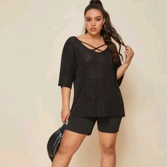 Plus Size Galaxy Criss Cross Tee - Picture 3 of 7